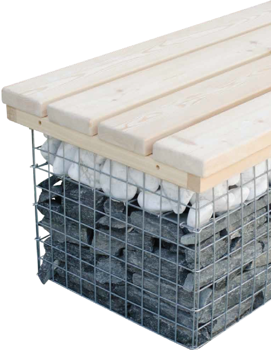 Banc gabion – banc de jardin – banc ext&eacute;rieur – Fimurex Gabions